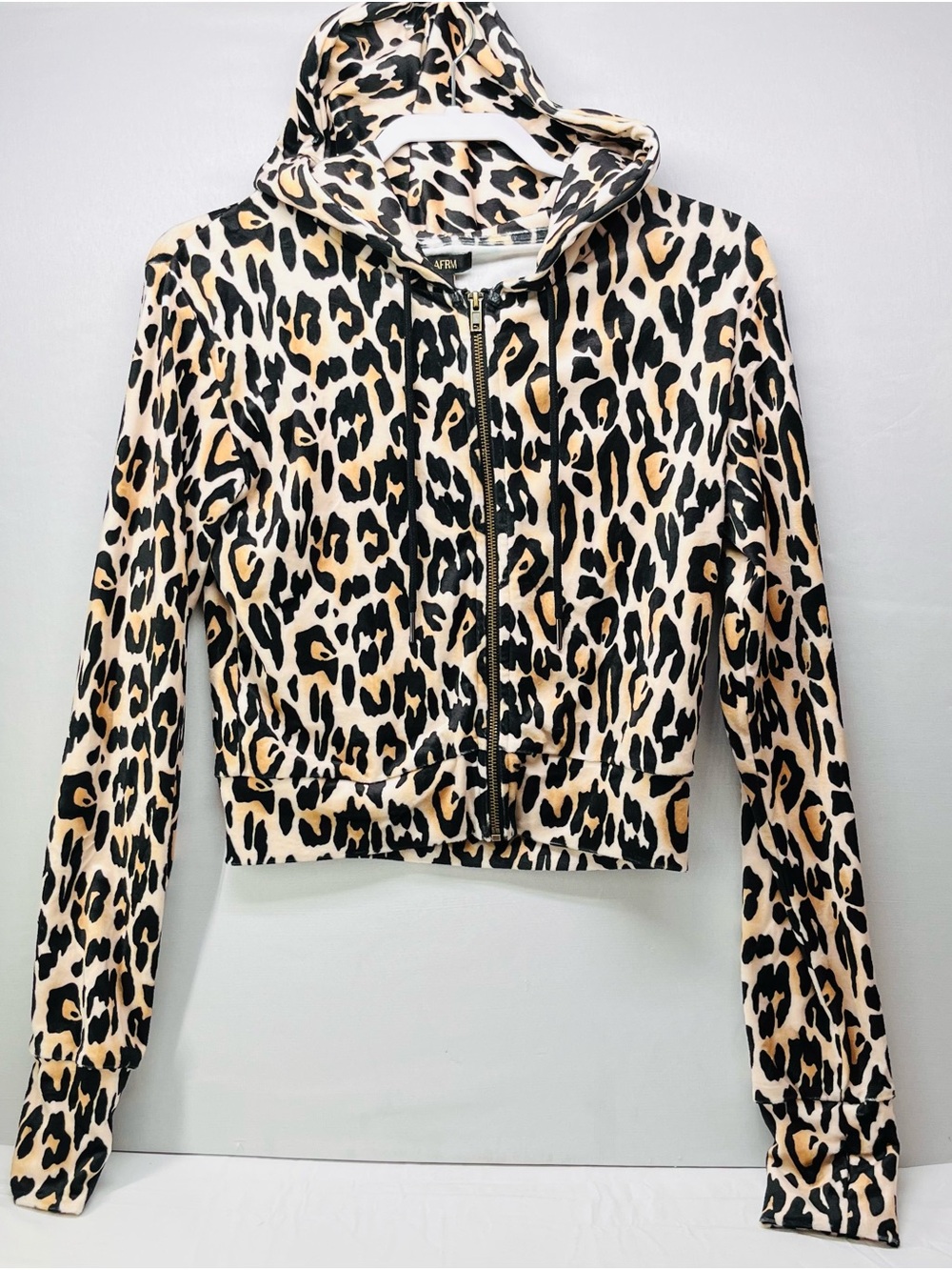 AFRM Leopard Print Zip Hoodie - Black & Tan